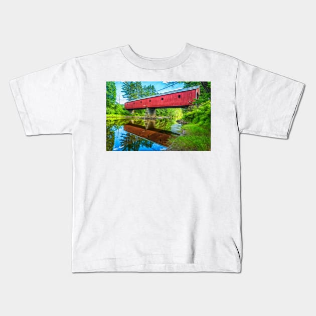 Sawyers Crossing Covered Bridge Kids T-Shirt by Gestalt Imagery